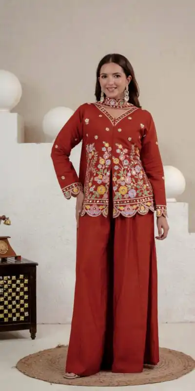 NF 1291 Rust Roman Silk Salwar Suit Perfect for Wedding, Party, Lohri, Onam, Reception – . Grab it for ₹2049. Delivery 4-6 Working Days. Shop now. | Jump Suits, Salwar suit, Designer Suits, Casual Suits, Creative suits, Palazzo Suits, Party Wear Suits, Patiala Suits, Straight Suits