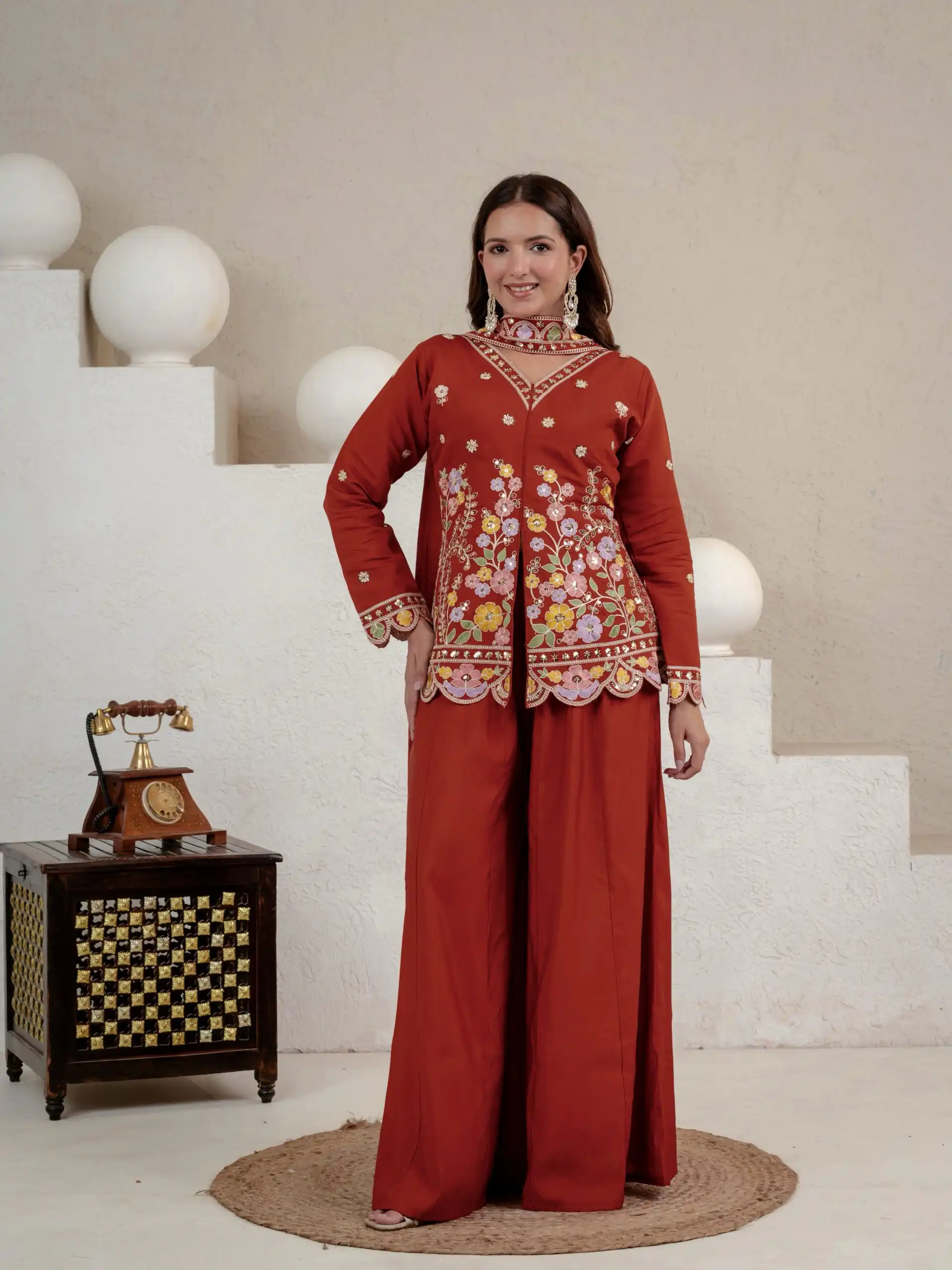 NF 1291 Rust Roman Silk Salwar Suit Perfect for Wedding, Party, Lohri, Onam, Reception – . Grab it for ₹2049. Delivery 4-6 Working Days. Shop now. | Jump Suits, Salwar suit, Designer Suits, Casual Suits, Creative suits, Palazzo Suits, Party Wear Suits, Patiala Suits, Straight Suits