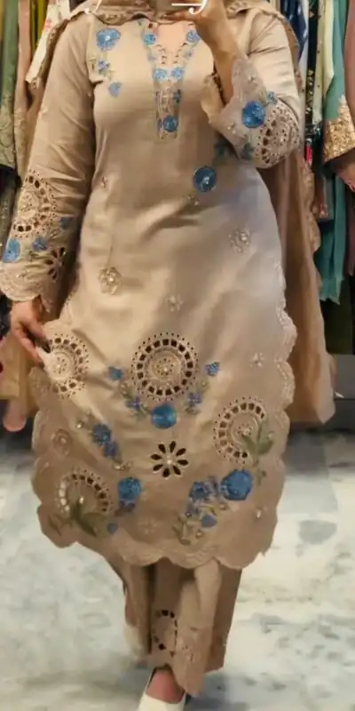 VLM 343 Chiku Roman Salwar Suit with Cut Work & Embroidery Work. Exclusive Offer ₹2449. Delivery 4-6 Working Days. Shop now. | Jump Suits, Salwar suit, Designer Suits, Casual Suits, Creative suits, Palazzo Suits, Party Wear Suits, Patiala Suits, Straight Suits