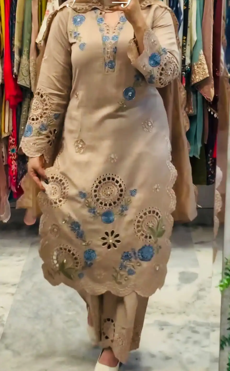 VLM 343 Chiku Roman Salwar Suit with Cut Work & Embroidery Work. Exclusive Offer ₹2449. Delivery 4-6 Working Days. Shop now. | Jump Suits, Salwar suit, Designer Suits, Casual Suits, Creative suits, Palazzo Suits, Party Wear Suits, Patiala Suits, Straight Suits
