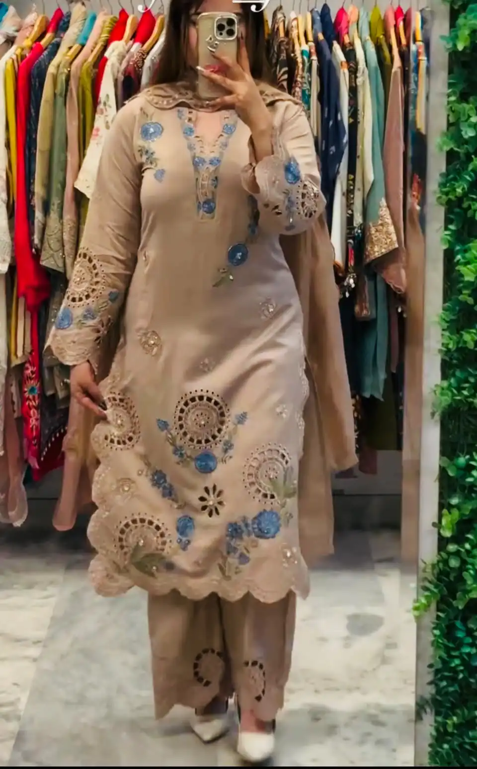 VLM 343 Chiku Roman Salwar Suit with Cut Work & Embroidery Work. Exclusive Offer ₹2449. Delivery 4-6 Working Days. Shop now. | Jump Suits, Salwar suit, Designer Suits, Casual Suits, Creative suits, Palazzo Suits, Party Wear Suits, Patiala Suits, Straight Suits