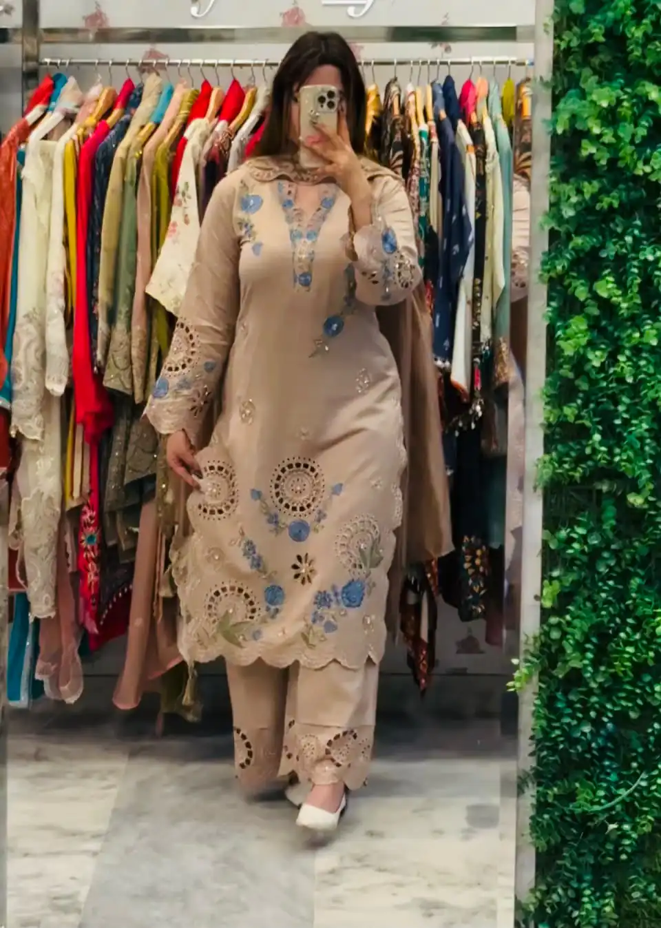 VLM 343 Chiku Roman Salwar Suit with Cut Work & Embroidery Work. Exclusive Offer ₹2449. Delivery 4-6 Working Days. Shop now. | Jump Suits, Salwar suit, Designer Suits, Casual Suits, Creative suits, Palazzo Suits, Party Wear Suits, Patiala Suits, Straight Suits