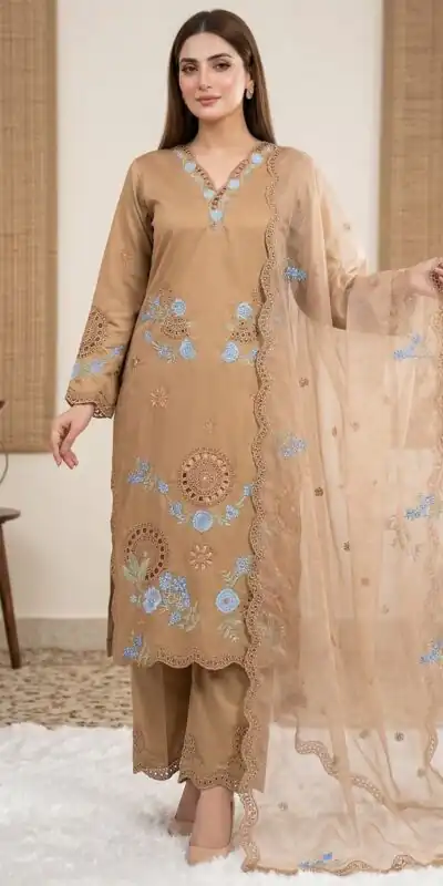 VLM 343 Chiku Roman Salwar Suit with Cut Work & Embroidery Work. Exclusive Offer ₹2449. Delivery 4-6 Working Days. Shop now. | Jump Suits, Salwar suit, Designer Suits, Casual Suits, Creative suits, Palazzo Suits, Party Wear Suits, Patiala Suits, Straight Suits