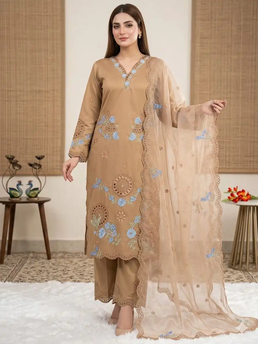 VLM 343 Chiku Roman Salwar Suit with Cut Work & Embroidery Work. Exclusive Offer ₹2449. Delivery 4-6 Working Days. Shop now. | Jump Suits, Salwar suit, Designer Suits, Casual Suits, Creative suits, Palazzo Suits, Party Wear Suits, Patiala Suits, Straight Suits