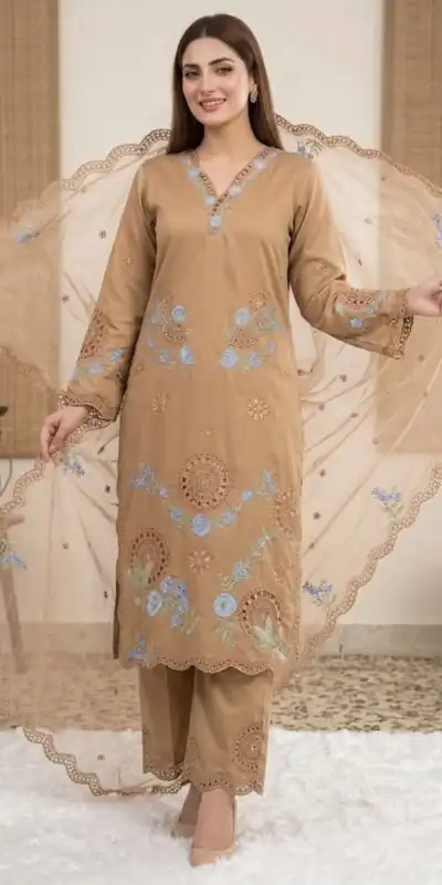VLM 343 Chiku Roman Salwar Suit with Cut Work & Embroidery Work. Exclusive Offer ₹2449. Delivery 4-6 Working Days. Shop now. | Jump Suits, Salwar suit, Designer Suits, Casual Suits, Creative suits, Palazzo Suits, Party Wear Suits, Patiala Suits, Straight Suits