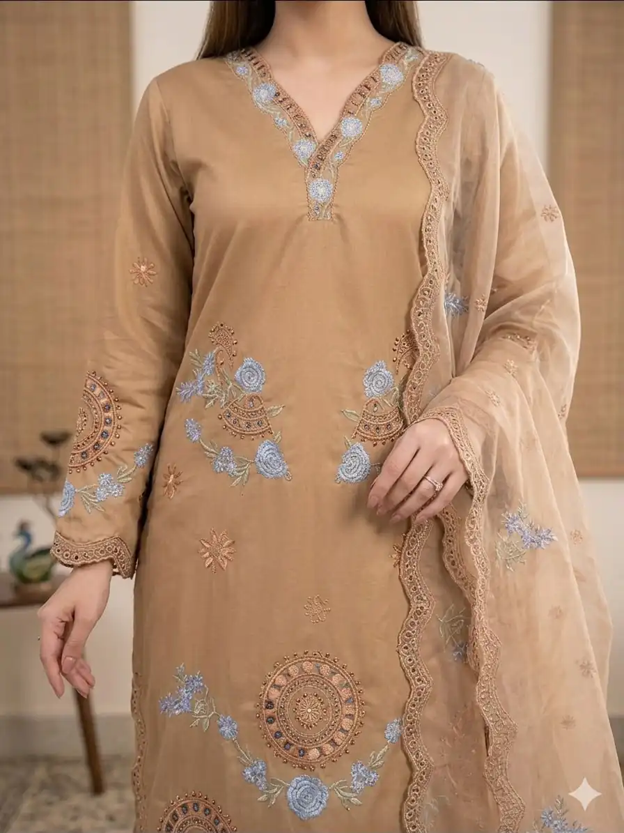 VLM 343 Chiku Roman Salwar Suit with Cut Work & Embroidery Work. Exclusive Offer ₹2449. Delivery 4-6 Working Days. Shop now. | Jump Suits, Salwar suit, Designer Suits, Casual Suits, Creative suits, Palazzo Suits, Party Wear Suits, Patiala Suits, Straight Suits