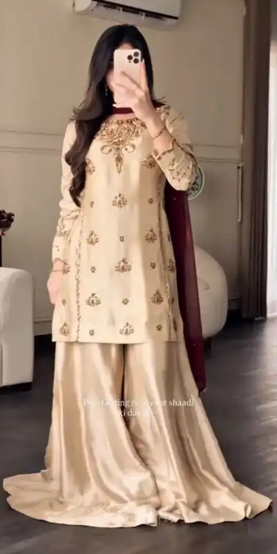 WW 1272 Cream Pure Natural Crep Salwar Suit with Moti Work & Embroidery Work. Affordable Price ₹1949. Delivery 4-6 Working Days. Shop now. | Jump Suits, Salwar suit, Designer Suits, Casual Suits, Creative suits, Palazzo Suits, Party Wear Suits, Patiala Suits, Straight Suits