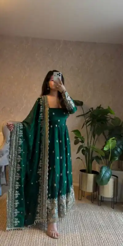 JF 033 Green in Maroon Georgette Sequins Work & Embroidery Work Gown . Introductory Price ₹2099. Delivery 4-6 Working Days. Shop now. | Gowns, Bollywood Gowns, Creative Gowns, Designer Gowns, Embroidered Gowns, Party Wear Gowns