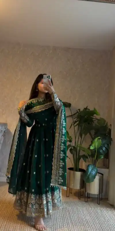 JF 033 Green in Maroon Georgette Sequins Work & Embroidery Work Gown . Introductory Price ₹2099. Delivery 4-6 Working Days. Shop now. | Gowns, Bollywood Gowns, Creative Gowns, Designer Gowns, Embroidered Gowns, Party Wear Gowns
