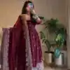 JF 033 Maroon in Maroon Georgette Sequins Work & Embroidery Work Gown . Introductory Price ₹2099. Delivery 4-6 Working Days. Shop now. | Gowns, Bollywood Gowns, Creative Gowns, Designer Gowns, Embroidered Gowns, Party Wear Gowns