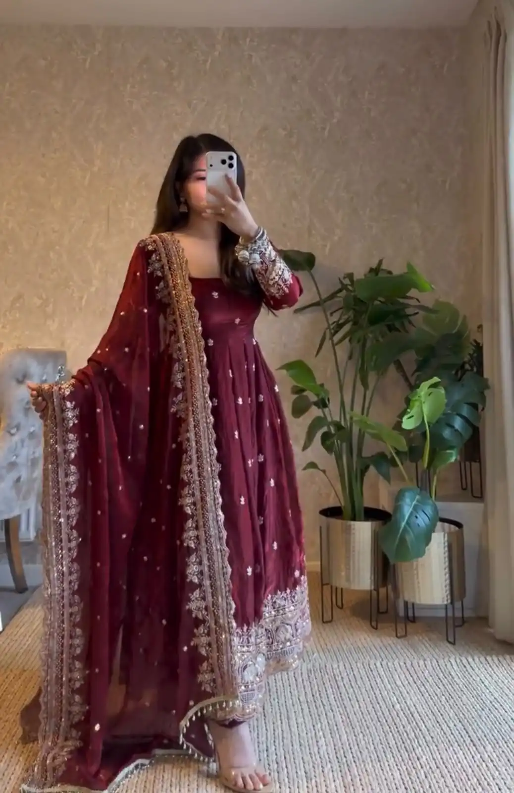 JF 033 Maroon in Maroon Georgette Sequins Work & Embroidery Work Gown . Introductory Price ₹2099. Delivery 4-6 Working Days. Shop now. | Gowns, Bollywood Gowns, Creative Gowns, Designer Gowns, Embroidered Gowns, Party Wear Gowns