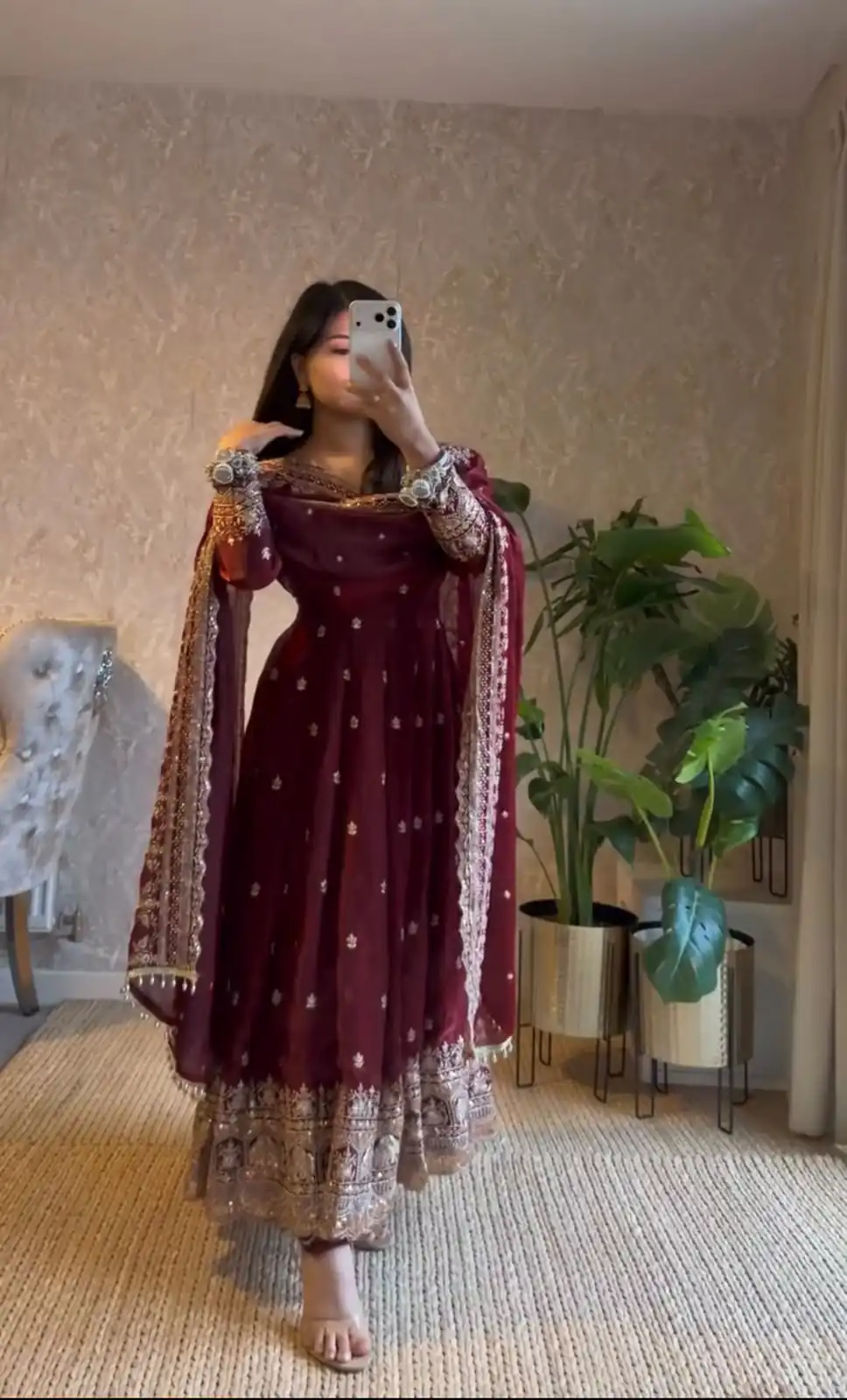 JF 033 Maroon in Maroon Georgette Sequins Work & Embroidery Work Gown . Introductory Price ₹2099. Delivery 4-6 Working Days. Shop now. | Gowns, Bollywood Gowns, Creative Gowns, Designer Gowns, Embroidered Gowns, Party Wear Gowns