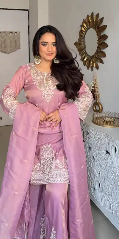 DB 43 Pink Fendy Silk Salwar Suit with Mirror Work & Embroidery Work. Best Price ₹20149. Delivery 4-6 Working Days. Shop now. | Jump Suits, Salwar suit, Designer Suits, Casual Suits, Creative suits, Palazzo Suits, Party Wear Suits, Patiala Suits, Straight Suits