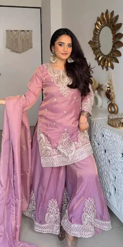 DB 43 Pink Fendy Silk Salwar Suit with Mirror Work & Embroidery Work. Best Price ₹20149. Delivery 4-6 Working Days. Shop now. | Jump Suits, Salwar suit, Designer Suits, Casual Suits, Creative suits, Palazzo Suits, Party Wear Suits, Patiala Suits, Straight Suits