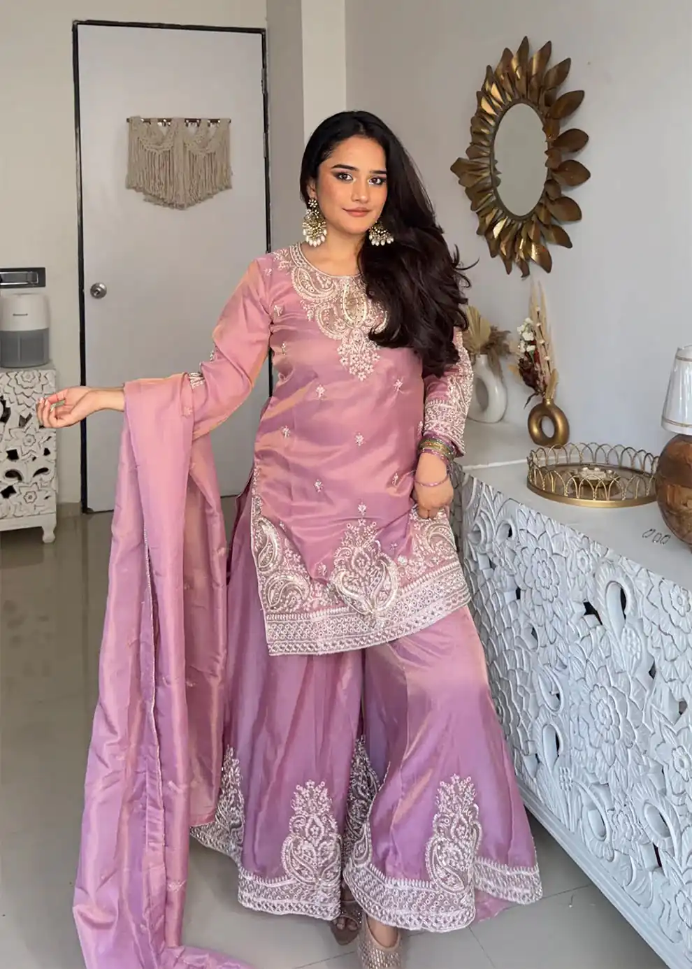 DB 43 Pink Fendy Silk Salwar Suit with Mirror Work & Embroidery Work. Best Price ₹20149. Delivery 4-6 Working Days. Shop now. | Jump Suits, Salwar suit, Designer Suits, Casual Suits, Creative suits, Palazzo Suits, Party Wear Suits, Patiala Suits, Straight Suits