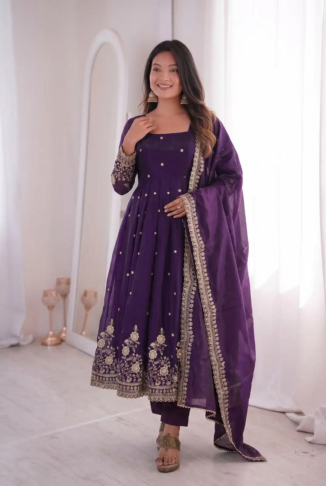ZB 5073 Purple Fendy Silk Gown Perfect for Wedding, Party, Baisakhi, Traditional Day, Makar Sankranti – Introductory Price ₹2049. Delivery 4-6 Working Days. | Gowns, Bollywood Gowns, Creative Gowns, Designer Gowns, Embroidered Gowns, Party Wear Gowns