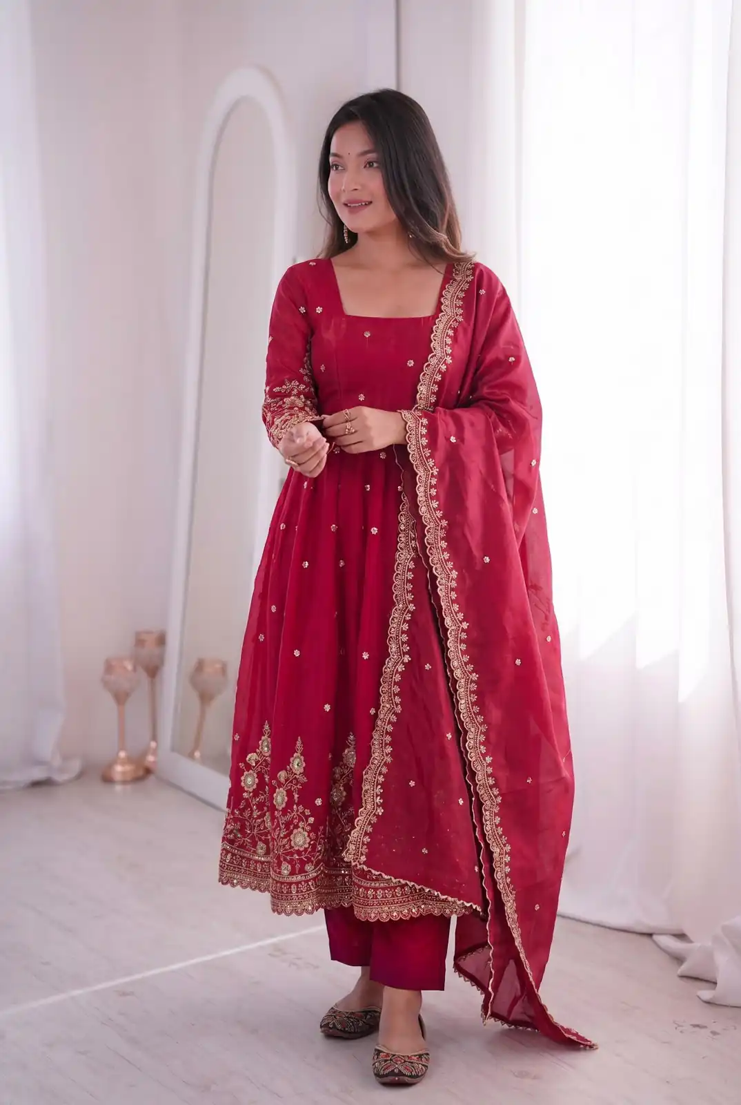 ZB 5073 Red Fendy Silk Gown Perfect for Wedding, Party, Baisakhi, Traditional Day, Makar Sankranti – . Introductory Price ₹2049. Delivery 4-6 Working Days. | Gowns, Bollywood Gowns, Creative Gowns, Designer Gowns, Embroidered Gowns, Party Wear Gowns