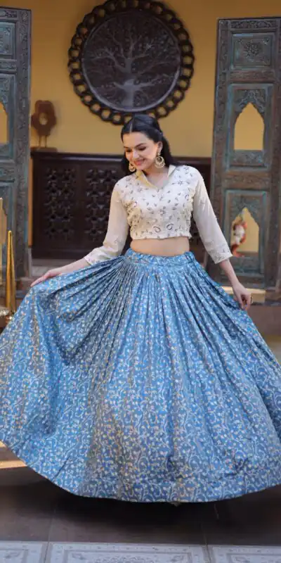 KA 5070 Teal | Cosmos Lehenga Choli with Embroidery Work & Bead Work. Available at ₹2599 only. Delivery 4-6 Working Days. Shop now. | Lehenga, Bollywood Lehenga, Creative Lehenga, Designer Lehenga, Embroidered Lehenga, Party Wear Lehenga