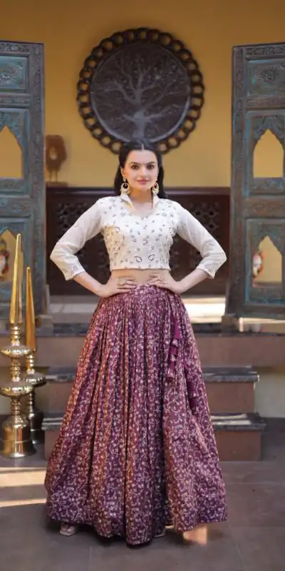KA 5070 Wine | Cosmos Lehenga Choli with Embroidery Work & Bead Work. Available at ₹2599 only. Delivery 4-6 Working Days. Shop now. | Lehenga, Bollywood Lehenga, Creative Lehenga, Designer Lehenga, Embroidered Lehenga, Party Wear Lehenga