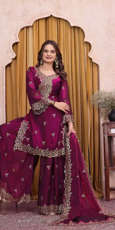 FE  141 Wine Fendy Silk Salwar Suit with Mirror Work & Embroidery Work. Best Price ₹2449. Delivery 4-6 Working Days. Shop now. | Jump Suits, Salwar suit, Designer Suits, Casual Suits, Creative suits, Palazzo Suits, Party Wear Suits, Patiala Suits, Straight Suits
