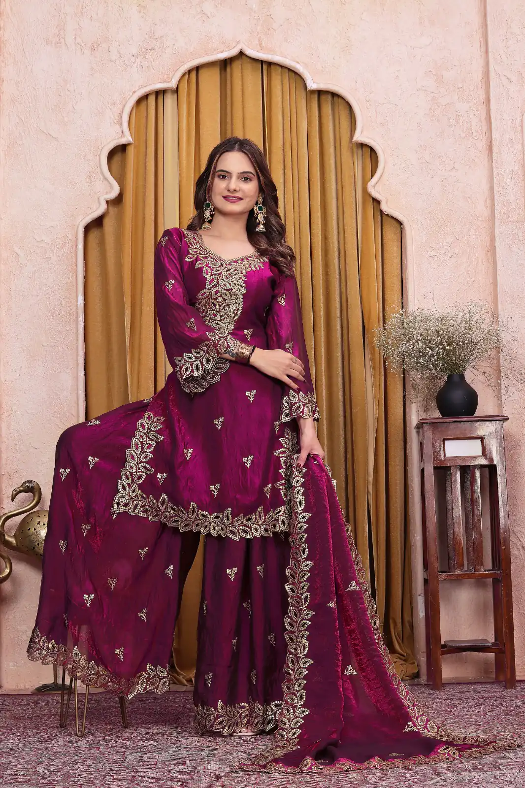 FE  141 Wine Fendy Silk Salwar Suit with Mirror Work & Embroidery Work. Best Price ₹2449. Delivery 4-6 Working Days. Shop now. | Jump Suits, Salwar suit, Designer Suits, Casual Suits, Creative suits, Palazzo Suits, Party Wear Suits, Patiala Suits, Straight Suits