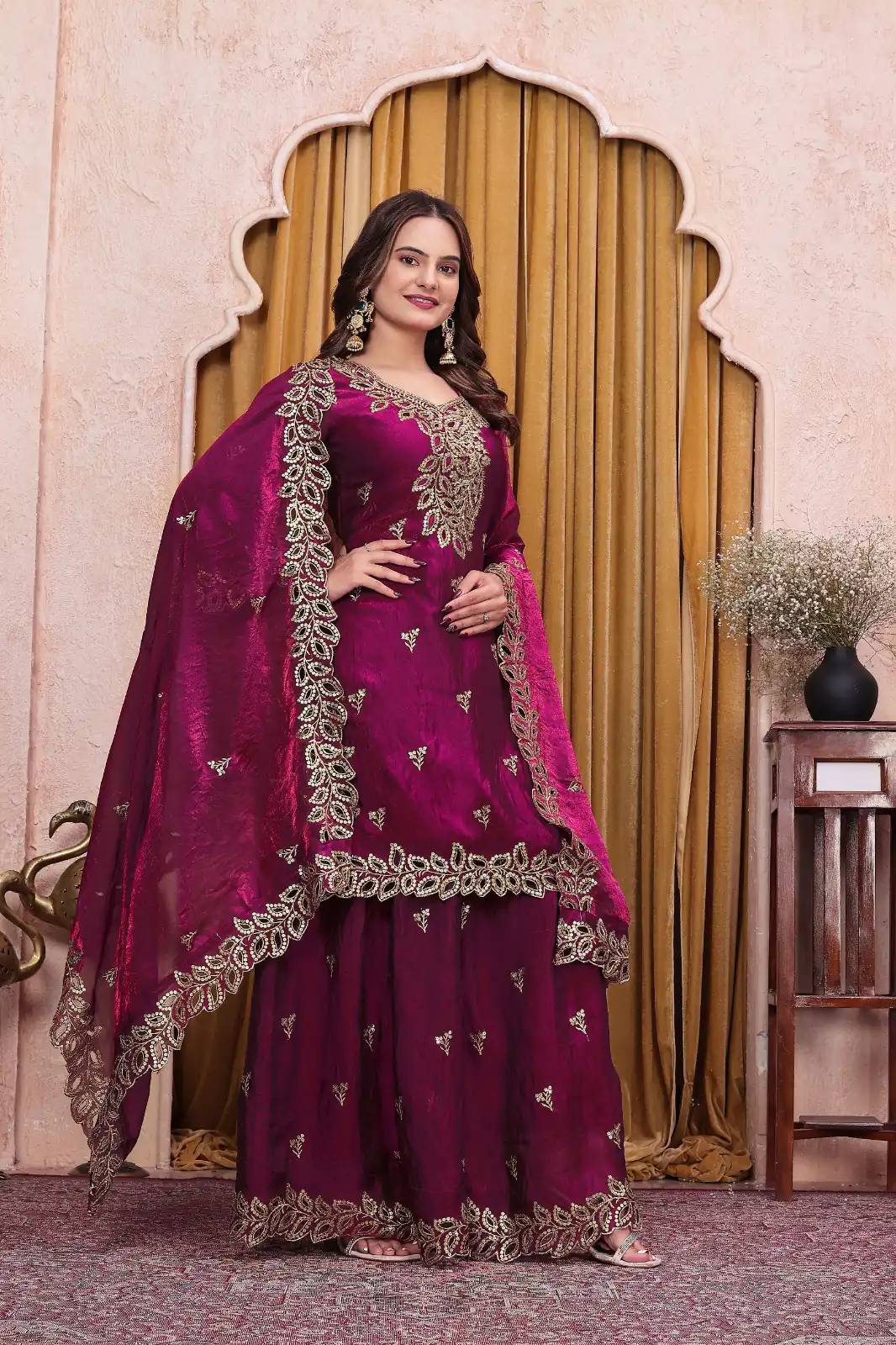 FE  141 Wine Fendy Silk Salwar Suit with Mirror Work & Embroidery Work. Best Price ₹2449. Delivery 4-6 Working Days. Shop now. | Jump Suits, Salwar suit, Designer Suits, Casual Suits, Creative suits, Palazzo Suits, Party Wear Suits, Patiala Suits, Straight Suits