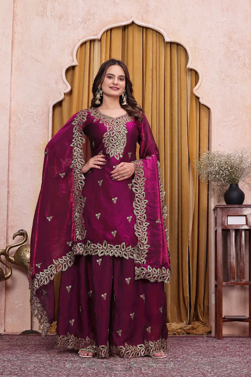FE  141 Wine Fendy Silk Salwar Suit with Mirror Work & Embroidery Work. Best Price ₹2449. Delivery 4-6 Working Days. Shop now. | Jump Suits, Salwar suit, Designer Suits, Casual Suits, Creative suits, Palazzo Suits, Party Wear Suits, Patiala Suits, Straight Suits