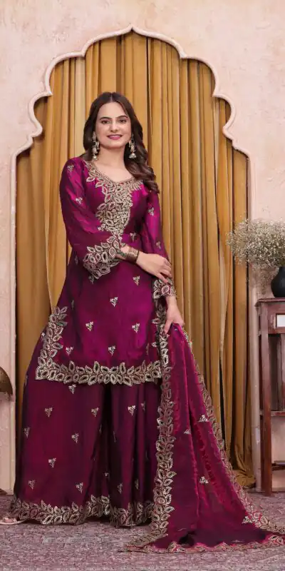 FE 141 Wine Fendy Silk Salwar Suit with Mirror Work & Embroidery Work. Best Price ₹2449. Delivery 4-6 Working Days. Shop now. | Jump Suits, Salwar suit, Designer Suits, Casual Suits, Creative suits, Palazzo Suits, Party Wear Suits, Patiala Suits, Straight Suits