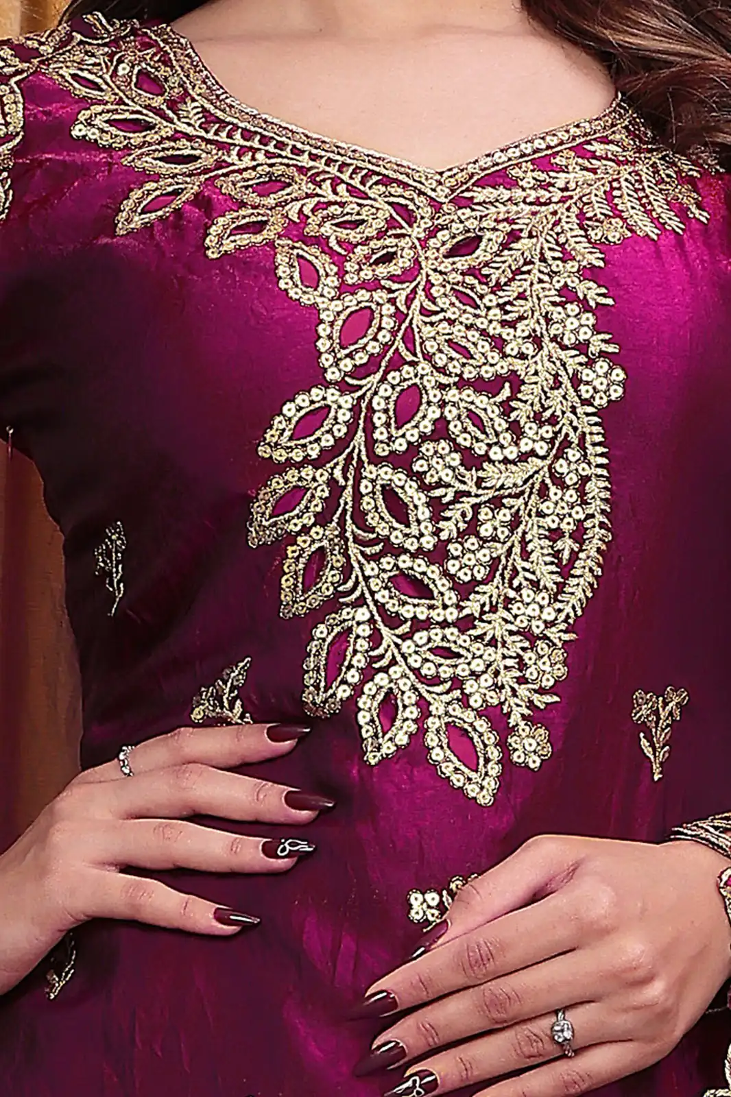 FE  141 Wine Fendy Silk Salwar Suit with Mirror Work & Embroidery Work. Best Price ₹2449. Delivery 4-6 Working Days. Shop now. | Jump Suits, Salwar suit, Designer Suits, Casual Suits, Creative suits, Palazzo Suits, Party Wear Suits, Patiala Suits, Straight Suits