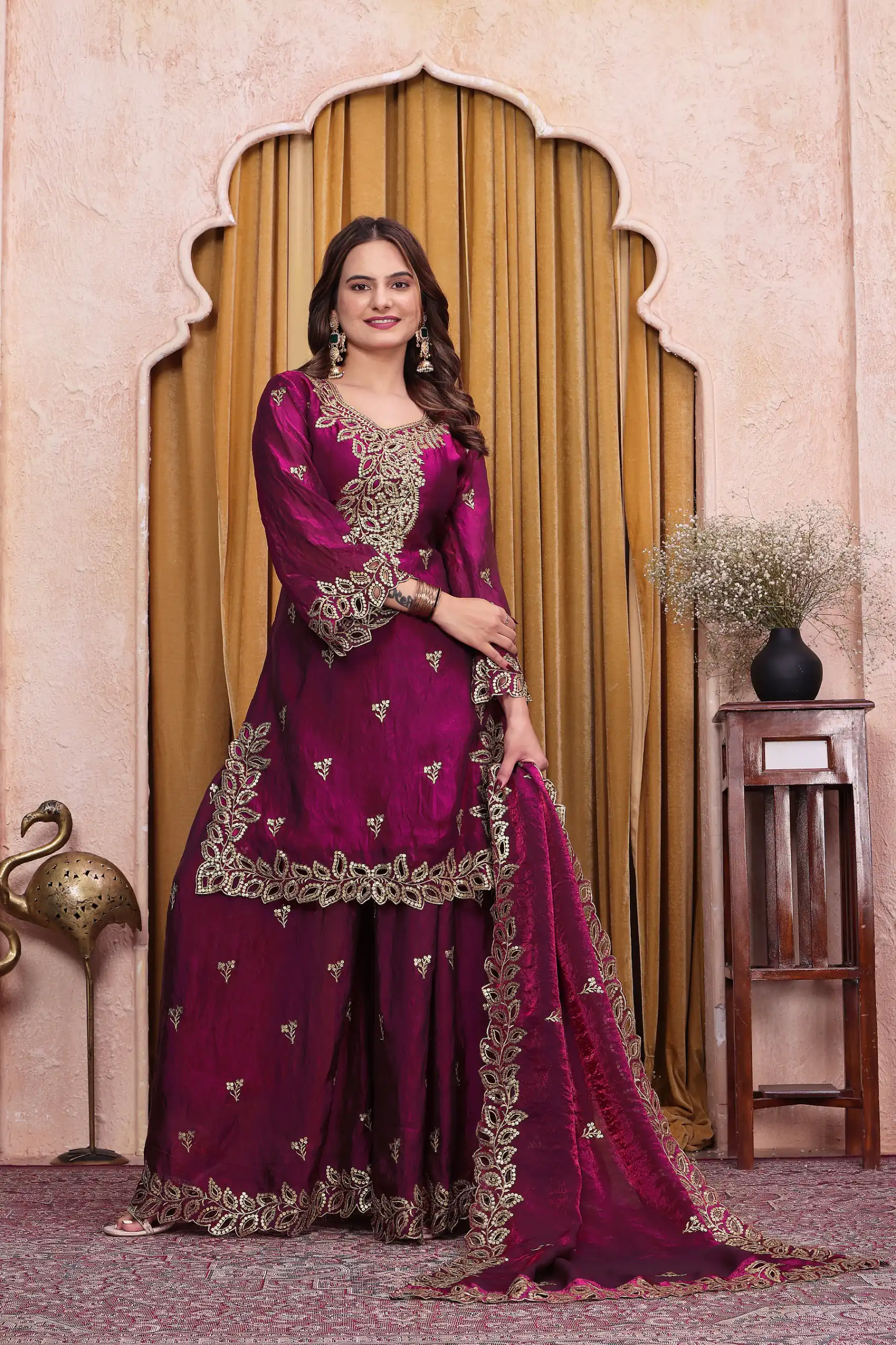 FE  141 Wine Fendy Silk Salwar Suit with Mirror Work & Embroidery Work. Best Price ₹2449. Delivery 4-6 Working Days. Shop now. | Jump Suits, Salwar suit, Designer Suits, Casual Suits, Creative suits, Palazzo Suits, Party Wear Suits, Patiala Suits, Straight Suits