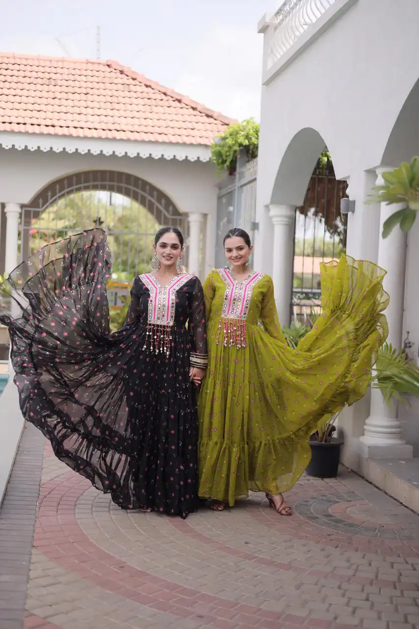 KA 1265 Black Color Faux Georgette Gown with Mirror Work. Wedding, Party, Festive, Events Get it for ₹1819. Delivery 4-6 Working Days.Online Shop now. | Gowns, Bollywood Gowns, Creative Gowns, Designer Gowns, Embroidered Gowns, Party Wear Gowns