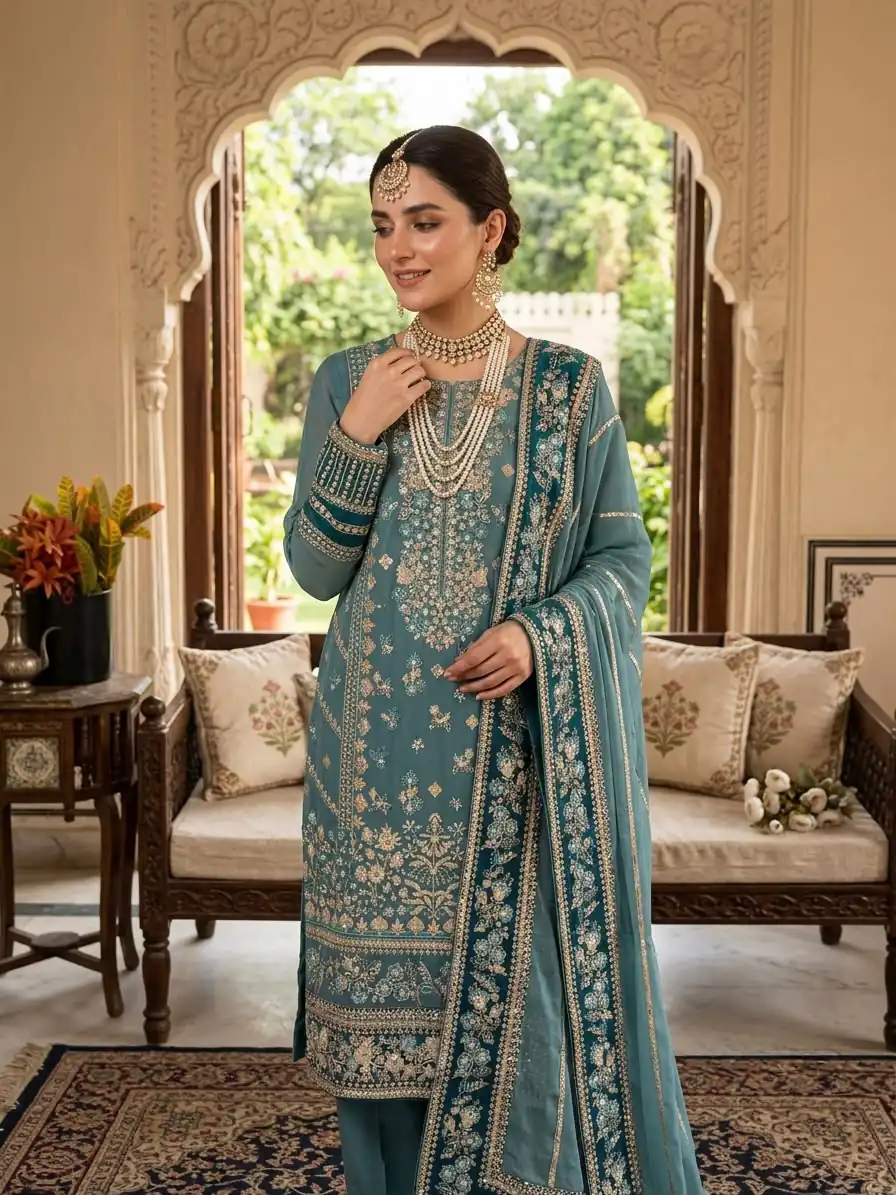 ZSR 3175 Blue Fox Georgette Salwar Suit with Embroidery Work & Sequins Work. Grab it for ₹2399. Delivery 4-6 Working Days. Shop now. | Jump Suits, Salwar suit, Designer Suits, Casual Suits, Creative suits, Palazzo Suits, Party Wear Suits, Patiala Suits, Straight Suits