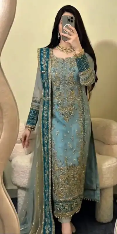 ZSR 3175 Blue Fox Georgette Salwar Suit with Embroidery Work & Sequins Work. Grab it for ₹2399. Delivery 4-6 Working Days. Shop now. | Jump Suits, Salwar suit, Designer Suits, Casual Suits, Creative suits, Palazzo Suits, Party Wear Suits, Patiala Suits, Straight Suits