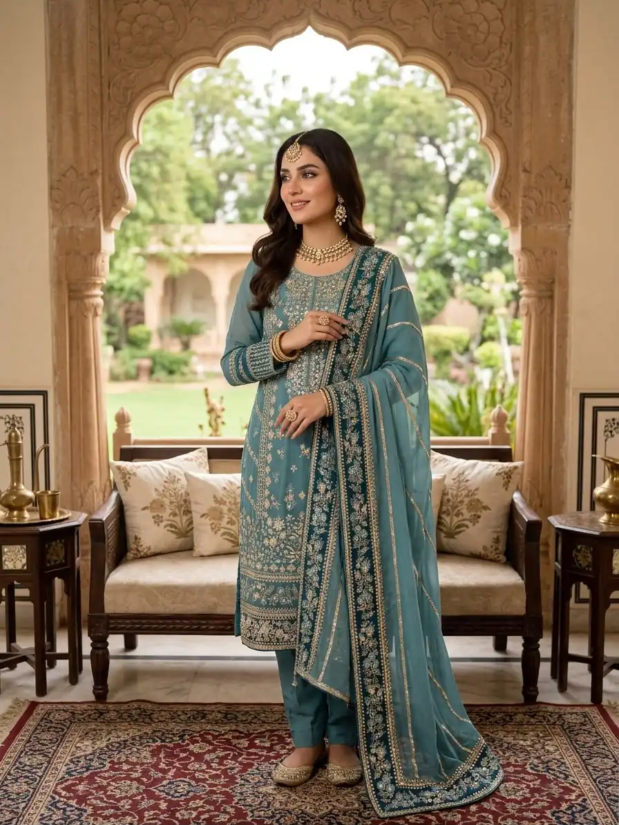 ZSR 3175 Blue Fox Georgette Salwar Suit with Embroidery Work & Sequins Work. Grab it for ₹2399. Delivery 4-6 Working Days. Shop now. | Jump Suits, Salwar suit, Designer Suits, Casual Suits, Creative suits, Palazzo Suits, Party Wear Suits, Patiala Suits, Straight Suits