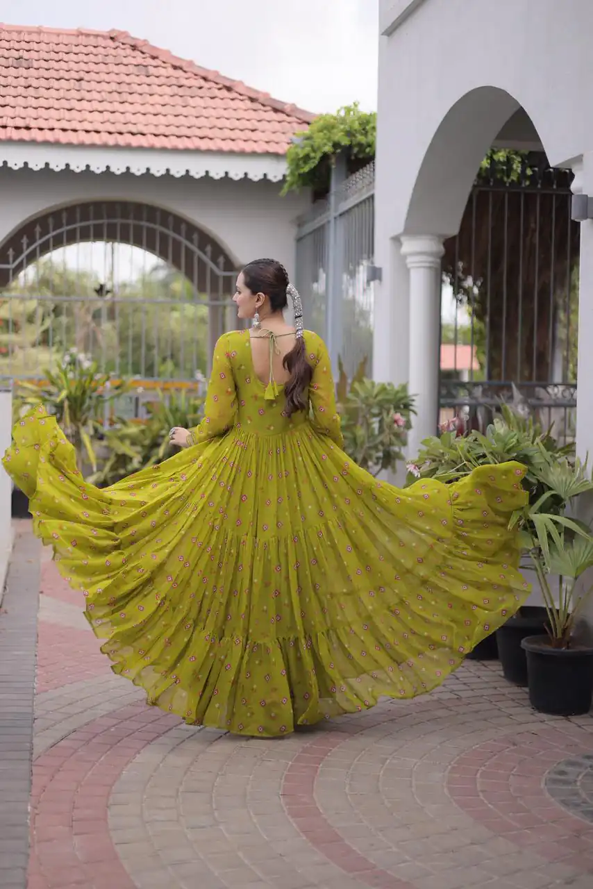 KA 1265 Lime Yellow Color Faux Georgette Gown with Mirror Work. Wedding, Party, Festive, Events Get it for ₹1819. Delivery 4-6 Working Days.Online Shop now. | Gowns, Bollywood Gowns, Creative Gowns, Designer Gowns, Embroidered Gowns, Party Wear Gowns