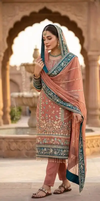 ZSR 3175 Peach Fox Georgette Salwar Suit with Embroidery Work & Sequins Work. Grab it for ₹2399. Delivery 4-6 Working Days. Shop now. | Jump Suits, Salwar suit, Designer Suits, Casual Suits, Creative suits, Palazzo Suits, Party Wear Suits, Patiala Suits, Straight Suits