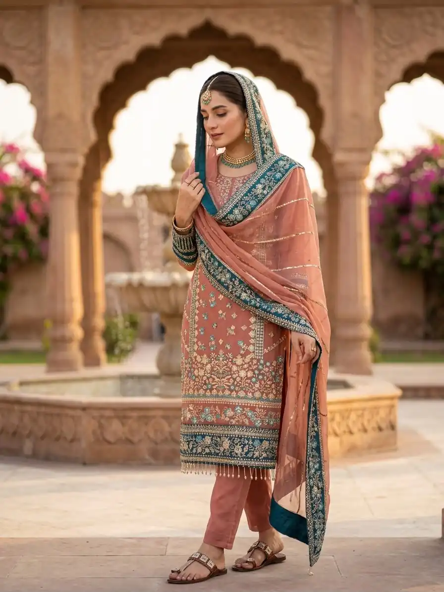 ZSR 3175 Peach Fox Georgette Salwar Suit with Embroidery Work & Sequins Work. Grab it for ₹2399. Delivery 4-6 Working Days. Shop now. | Jump Suits, Salwar suit, Designer Suits, Casual Suits, Creative suits, Palazzo Suits, Party Wear Suits, Patiala Suits, Straight Suits