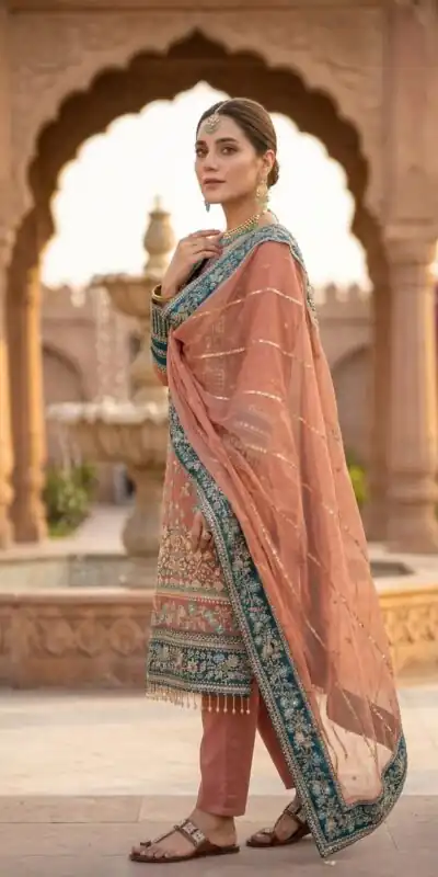ZSR 3175 Peach Fox Georgette Salwar Suit with Embroidery Work & Sequins Work. Grab it for ₹2399. Delivery 4-6 Working Days. Shop now. | Jump Suits, Salwar suit, Designer Suits, Casual Suits, Creative suits, Palazzo Suits, Party Wear Suits, Patiala Suits, Straight Suits