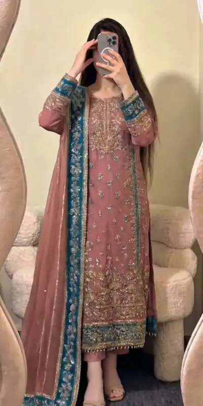 ZSR 3175 Peach Fox Georgette Salwar Suit with Embroidery Work & Sequins Work. Grab it for ₹2399. Delivery 4-6 Working Days. Shop now. | Jump Suits, Salwar suit, Designer Suits, Casual Suits, Creative suits, Palazzo Suits, Party Wear Suits, Patiala Suits, Straight Suits