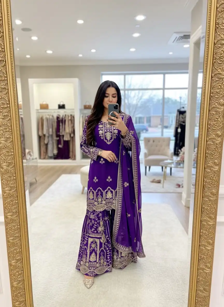 WW 1250 Purple Faux Georgette With 5 mm Sequence Work Salwar Suit Wedding, Party, Festive, Events Etc. Expected Delivery 4-6 Working Days @2399/- | Jump Suits, Salwar suit, Designer Suits, Casual Suits, Creative suits, Palazzo Suits, Party Wear Suits, Patiala Suits, Straight Suits