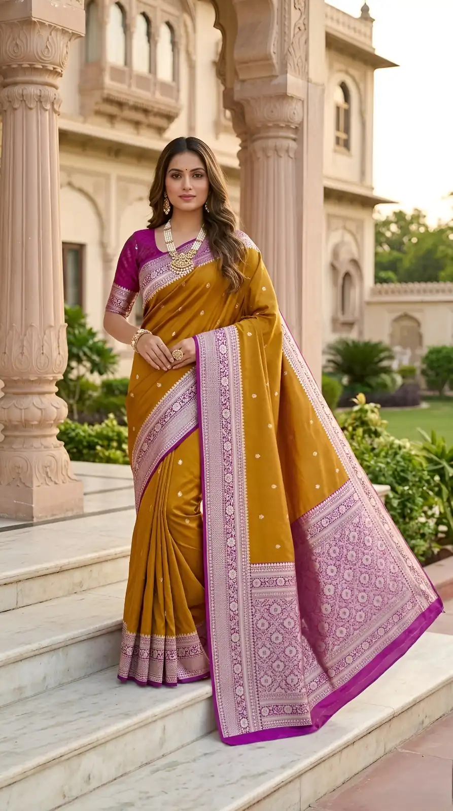 MB 6079 Mustered Soft Banarasi Silk Saree with Zari Work & Moti Work. Introductory Price ₹1949. Delivery 4-6 Working Days. Shop now. | Sarees, Bollywood Sarees, Creative Sarees, Designer Sarees, Embroidered Sarees, Ethnic Saree, Modern Digital sarees, Party Wear Sarees