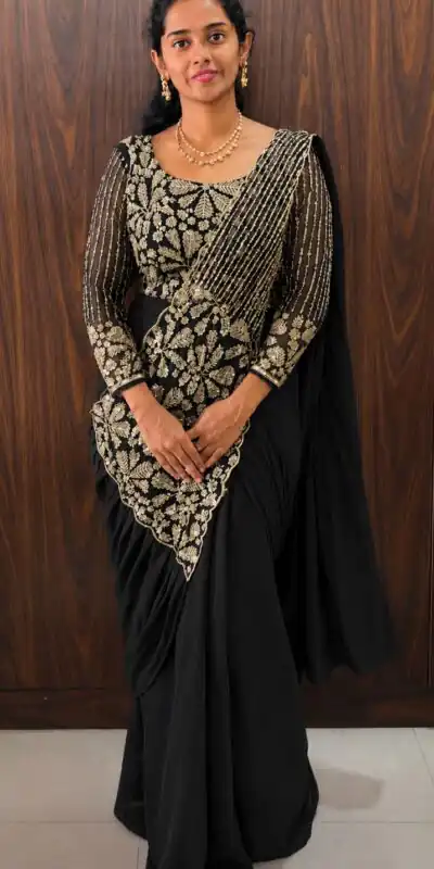 ST 1201 Black in Faux Georgette Zari Work & Embroidery Work Saree. Special Price ₹1899. Delivery 4-6 Working Days. Shop now. | Sarees, Bollywood Sarees, Creative Sarees, Designer Sarees, Embroidered Sarees, Ethnic Saree, Modern Digital sarees, Party Wear Sarees