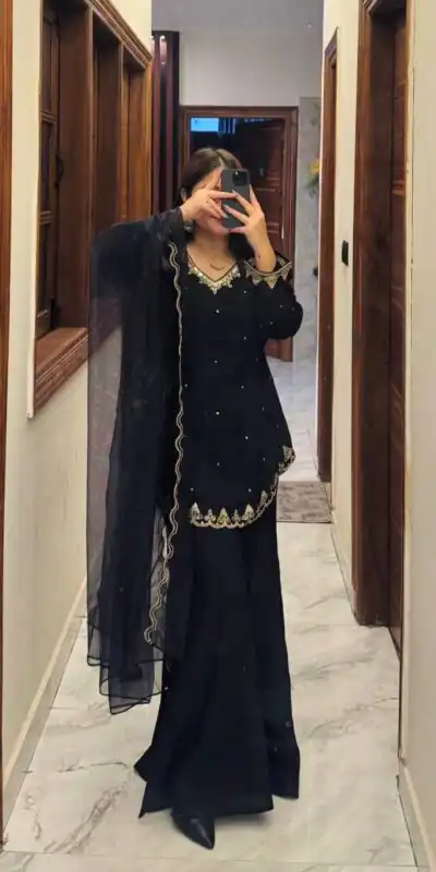 WW 1247 Black Roman Silk Salwar Suit with Embroidery Work & Sequins Work. Now at just ₹1899. Delivery 4-6 Working Days. Shop now. | Jump Suits, Salwar suit, Designer Suits, Casual Suits, Creative suits, Palazzo Suits, Party Wear Suits, Patiala Suits, Straight Suits