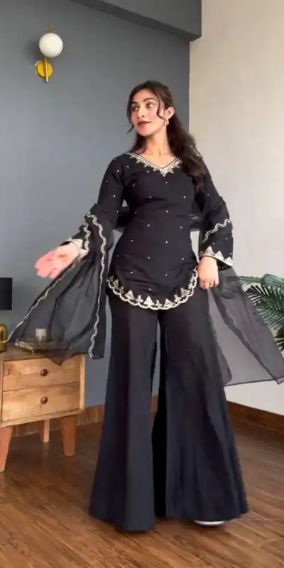 WW 1247 Black Roman Silk Salwar Suit with Embroidery Work & Sequins Work. Now at just ₹1899. Delivery 4-6 Working Days. Shop now. | Jump Suits, Salwar suit, Designer Suits, Casual Suits, Creative suits, Palazzo Suits, Party Wear Suits, Patiala Suits, Straight Suits