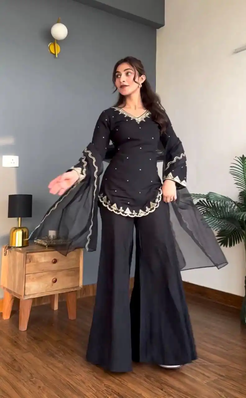 WW 1247 Black Roman Silk Salwar Suit with Embroidery Work & Sequins Work. Now at just ₹1899. Delivery 4-6 Working Days. Shop now. | Jump Suits, Salwar suit, Designer Suits, Casual Suits, Creative suits, Palazzo Suits, Party Wear Suits, Patiala Suits, Straight Suits