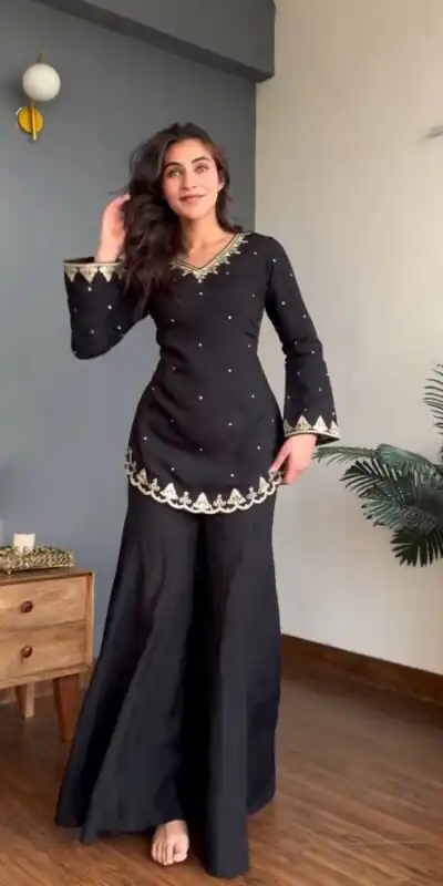 WW 1247 Black Roman Silk Salwar Suit with Embroidery Work & Sequins Work. Now at just ₹1899. Delivery 4-6 Working Days. Shop now. | Jump Suits, Salwar suit, Designer Suits, Casual Suits, Creative suits, Palazzo Suits, Party Wear Suits, Patiala Suits, Straight Suits