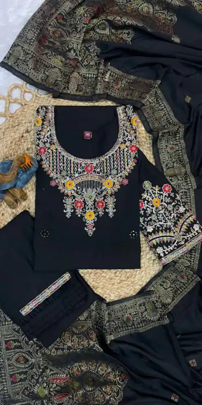 DIVA 125 | Black Roman Silk Salwar Suit with Sequins Work & Embroidery Work. Available at ₹1799 only. Delivery 4-6 Working Days. Shop now. | Jump Suits, Salwar suit, Designer Suits, Casual Suits, Creative suits, Palazzo Suits, Party Wear Suits, Patiala Suits, Straight Suits