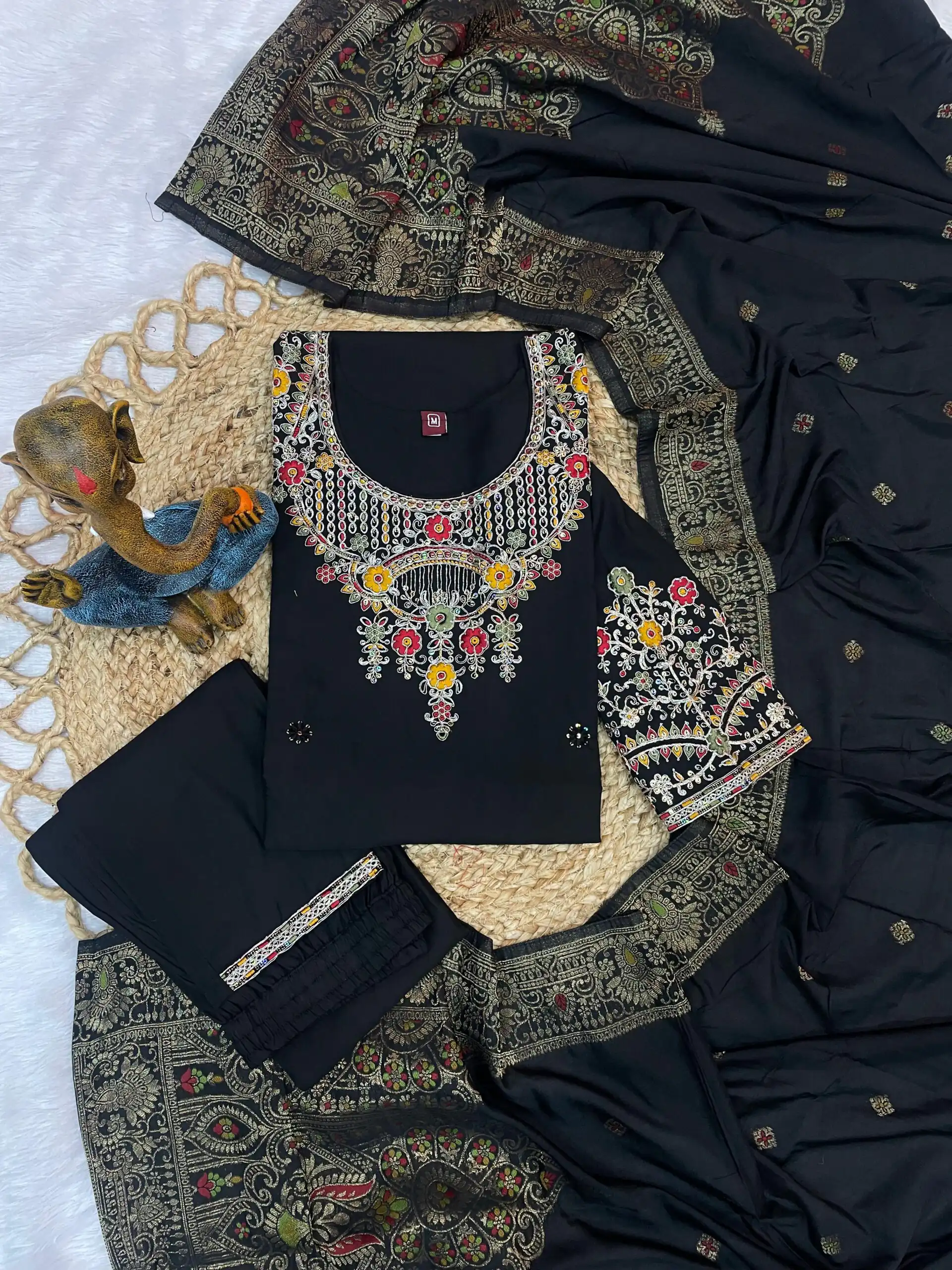 DIVA 125 | Black Roman Silk Salwar Suit with Sequins Work & Embroidery Work. Available at ₹1799 only. Delivery 4-6 Working Days. Shop now. | Jump Suits, Salwar suit, Designer Suits, Casual Suits, Creative suits, Palazzo Suits, Party Wear Suits, Patiala Suits, Straight Suits