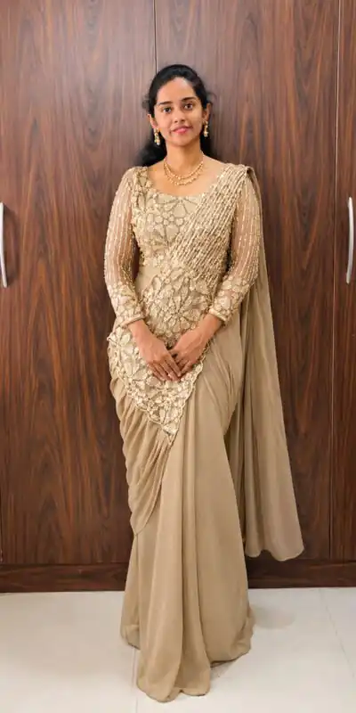 ST 1201 Chiku in Faux Georgette Zari Work & Embroidery Work Saree. Special Price ₹1899. Delivery 4-6 Working Days. Shop now. | Sarees, Bollywood Sarees, Creative Sarees, Designer Sarees, Embroidered Sarees, Ethnic Saree, Modern Digital sarees, Party Wear Sarees
