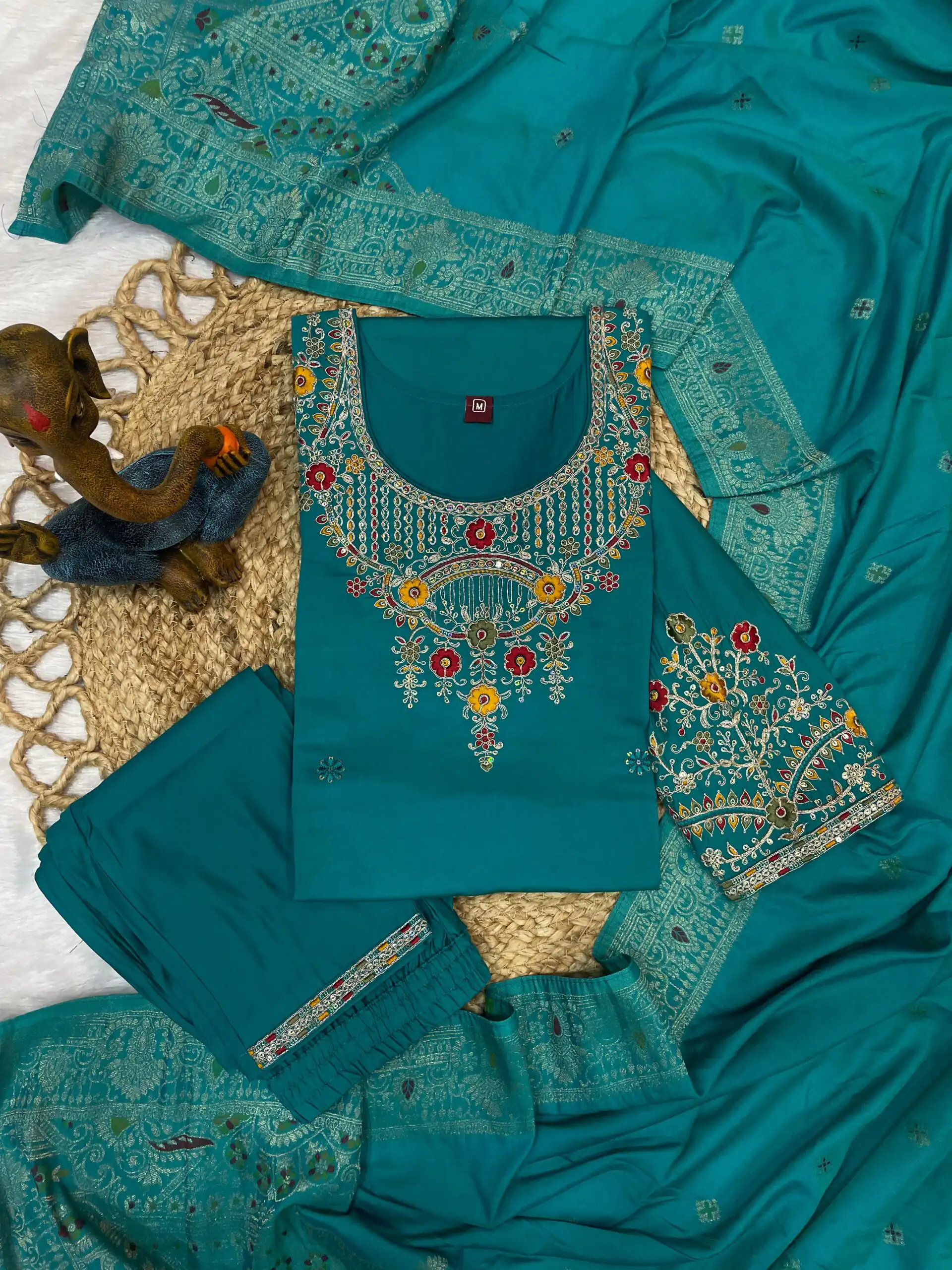 DIVA 125 | Firozi Roman Silk Salwar Suit with Sequins Work & Embroidery Work. Available at ₹1799 only. Delivery 4-6 Working Days. Shop now. | Jump Suits, Salwar suit, Designer Suits, Casual Suits, Creative suits, Palazzo Suits, Party Wear Suits, Patiala Suits, Straight Suits